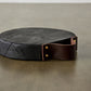 Round Blackened Wood Cutting Board with Leather Strap – Char Transfer Present