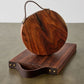 Round Wooden Cutting Board with Leather Strap