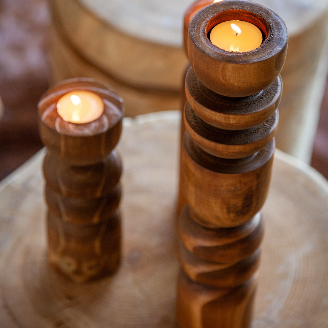Handmade Abstract Wooden Tealight Candle Holder