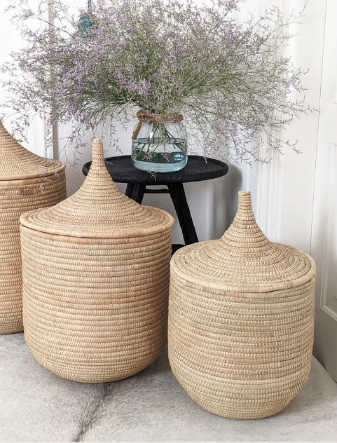 Afrikanischer geflochtener Korb mit Deckel | Phiri | Klein, Mittel, Groß,