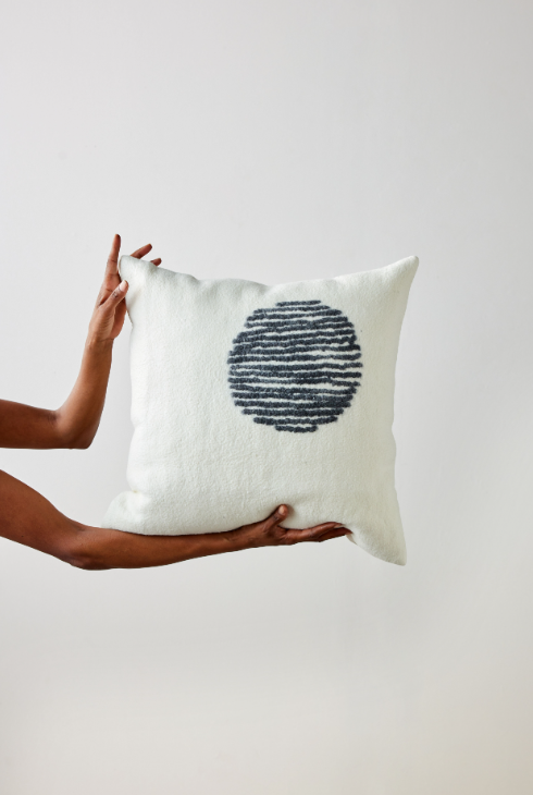 Slatted Circle Hand-Felted Merino Wool Throw Pillow