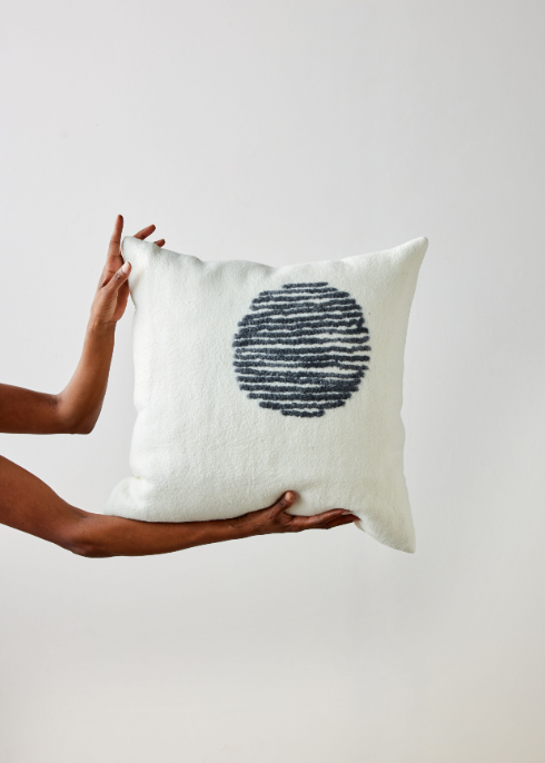 Slatted Circle Hand-Felted Merino Wool Throw Pillow