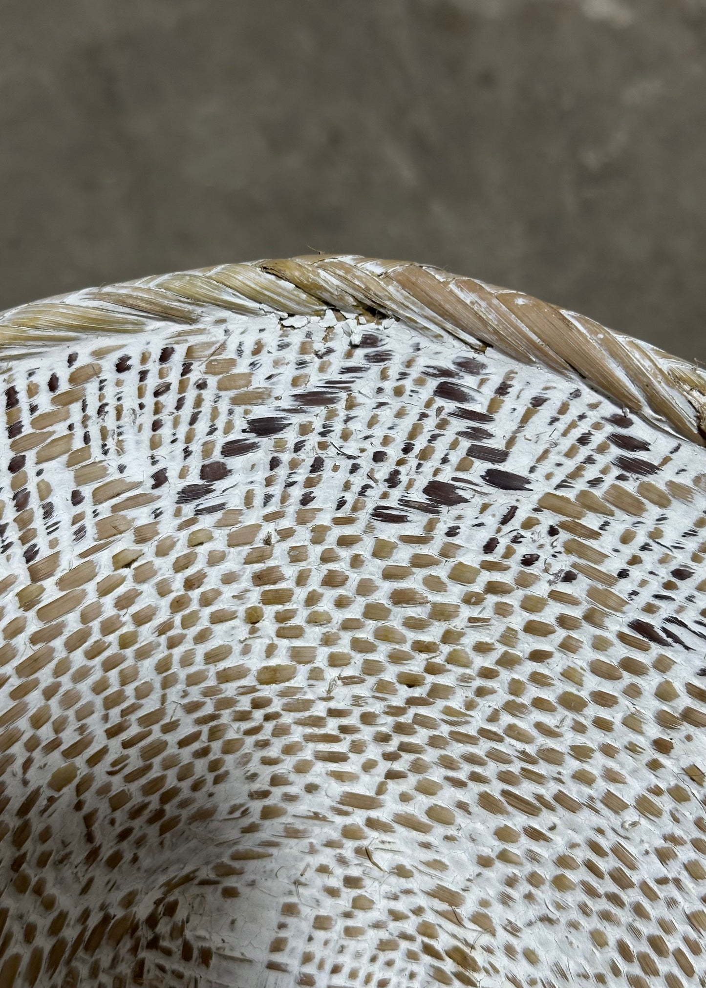Small White Washed Handwoven Wall Basket (Minor Weave Cracking)