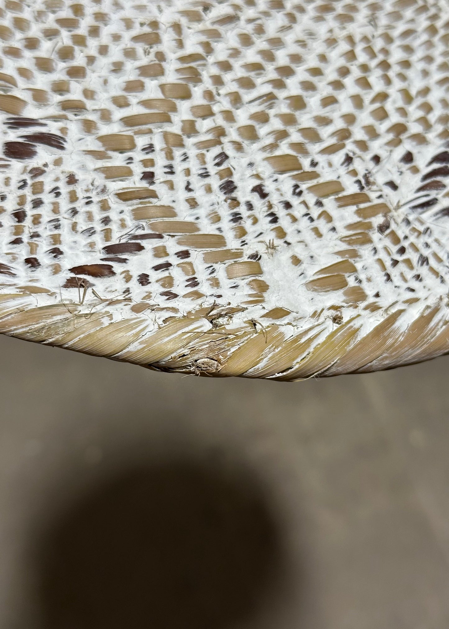 Small White Washed Handwoven Wall Basket (Minor Weave Cracking)