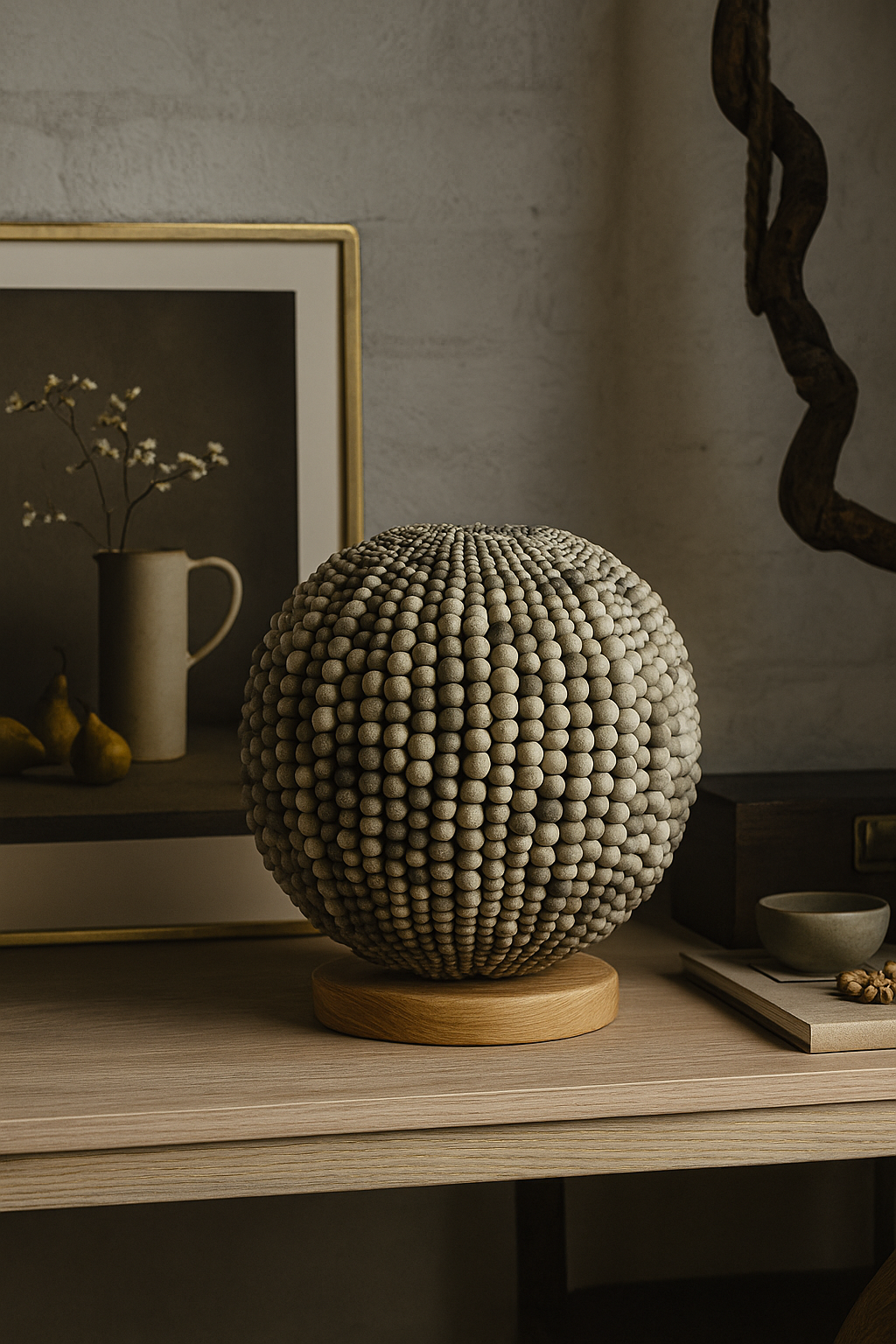 Grey Clay Bead Sphere Table Lamp