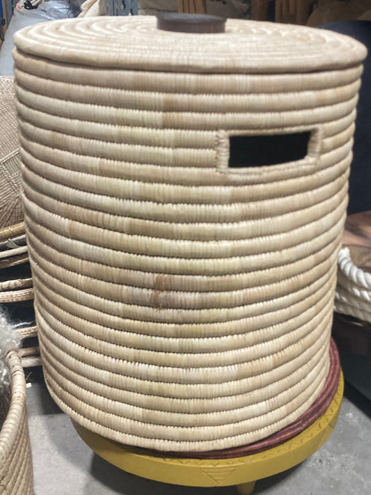 Sunga Lidded Woven Natural Small Storage Basket | Discoloration on Side