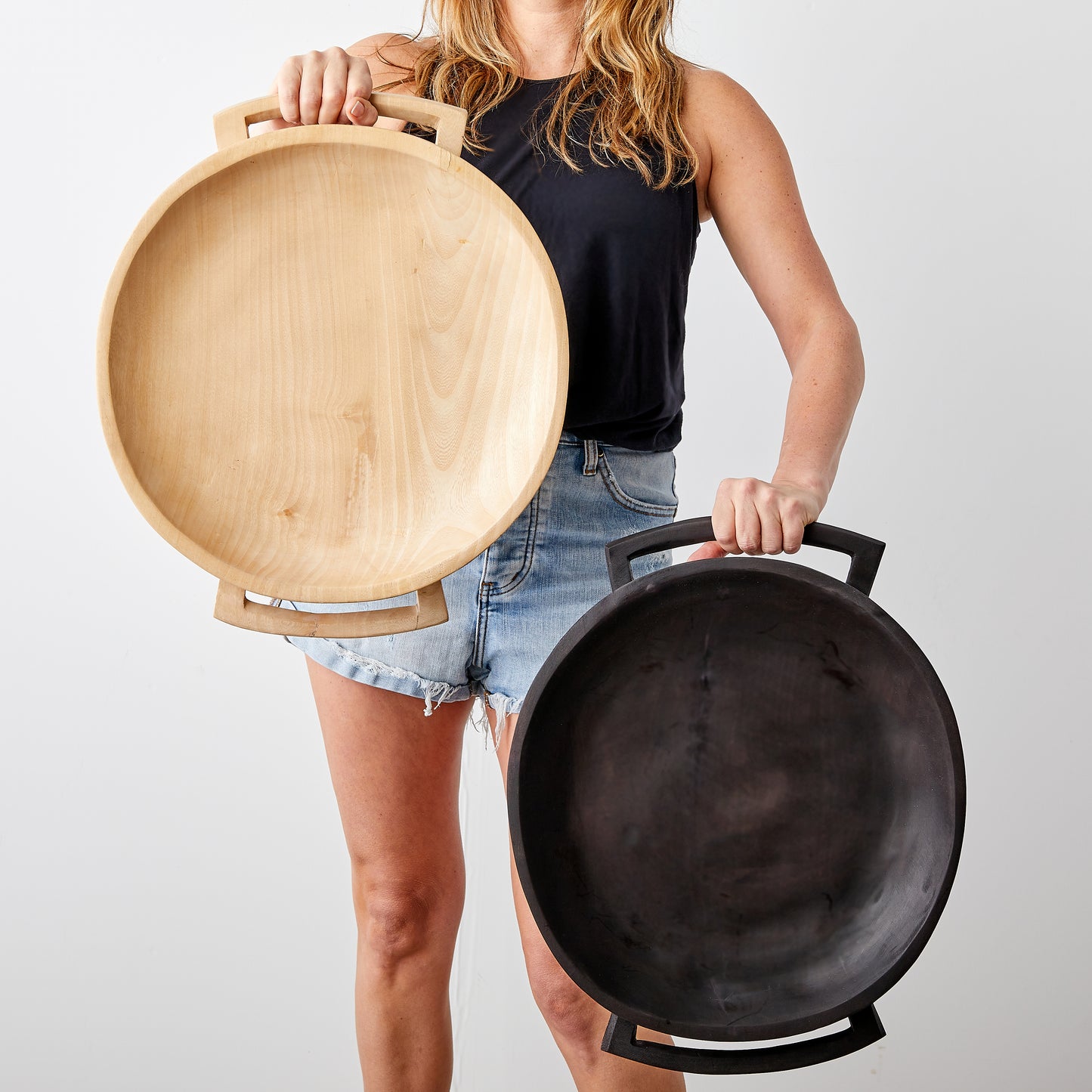 Modern Wood Serving Platter: Black & Natural: Swazi Circular Serving Platter