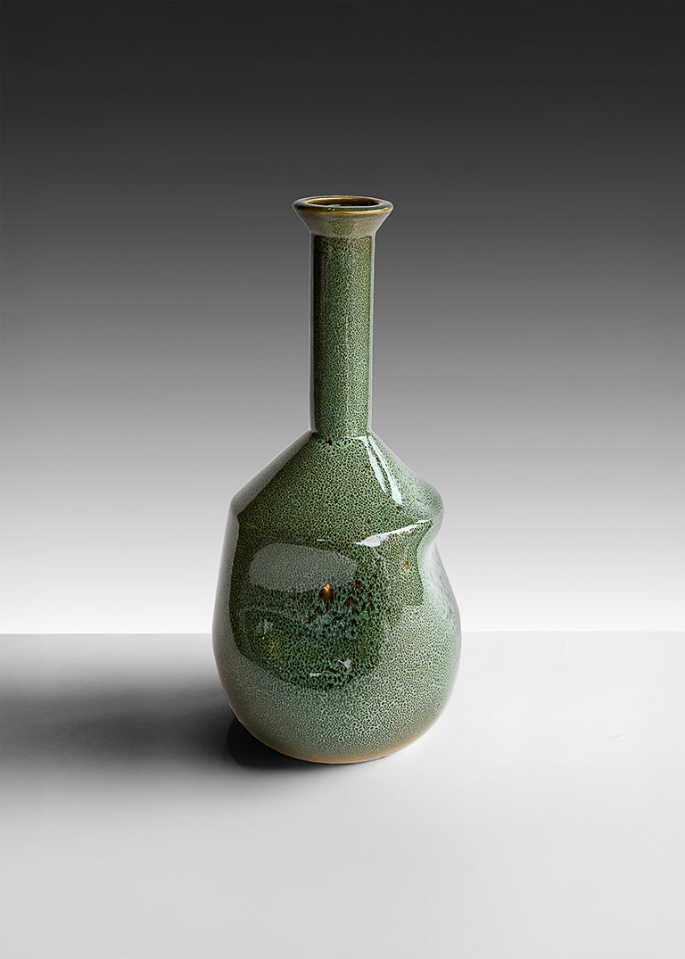 Wiid Emerald Green Warped Tall Neck Vase