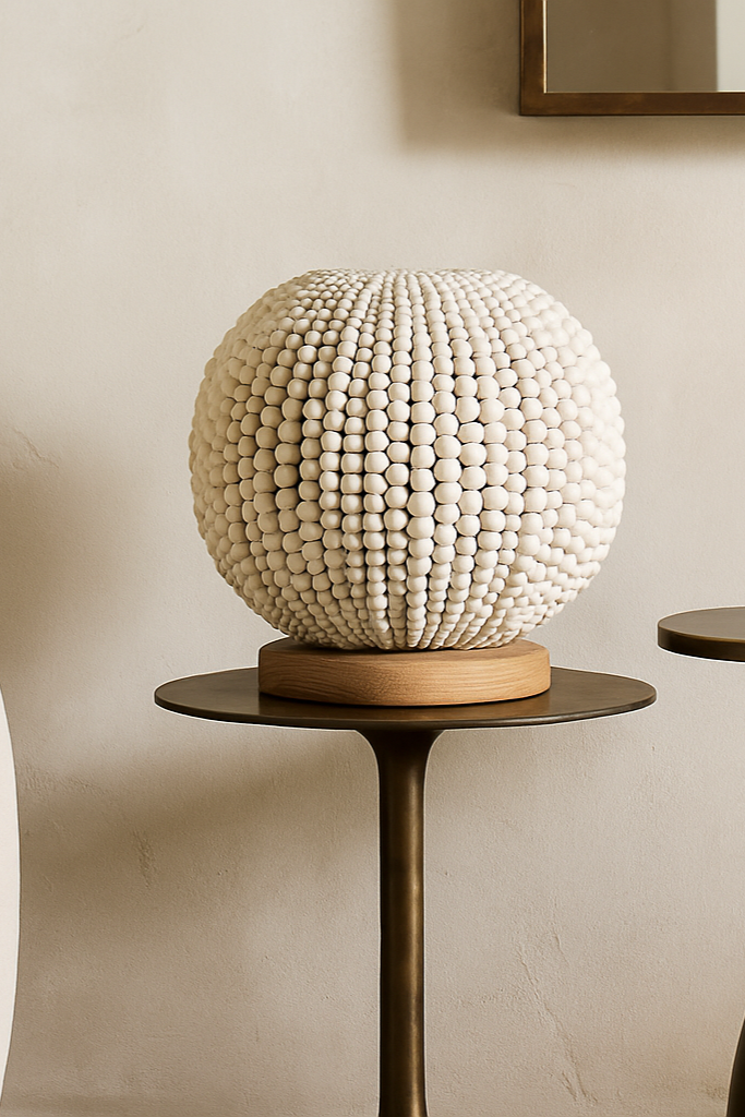 White Clay Bead Sphere Table Lamp