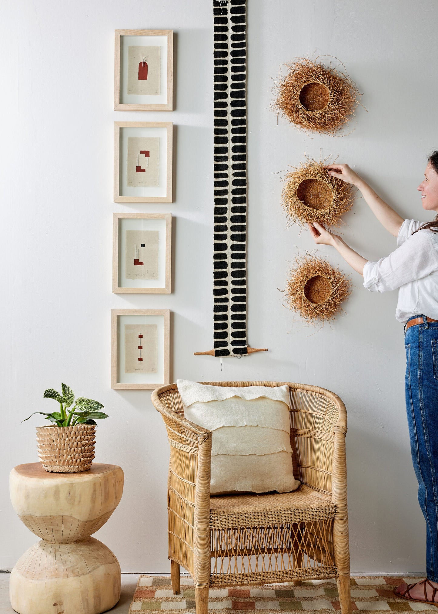Flexibility Bogolan Wall Totem in Black with White Lines