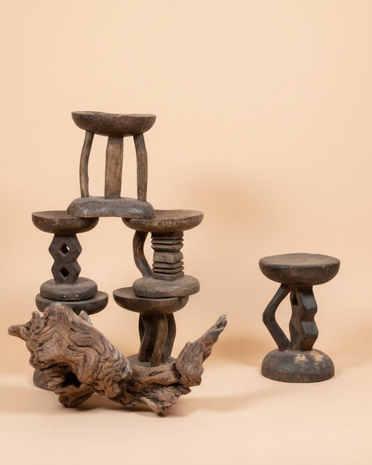 Tonga Stool African Artifact Wood – Exit Holes Present (Fumigated & Infestation-Free)