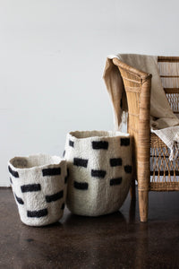 Tribal Repeat Black and Ivory Wool Storage Basket