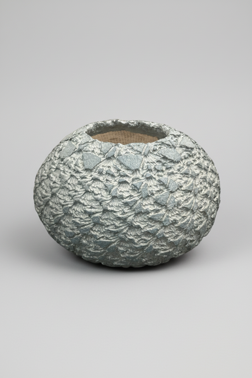 Textured stone-patterned pot on a white background