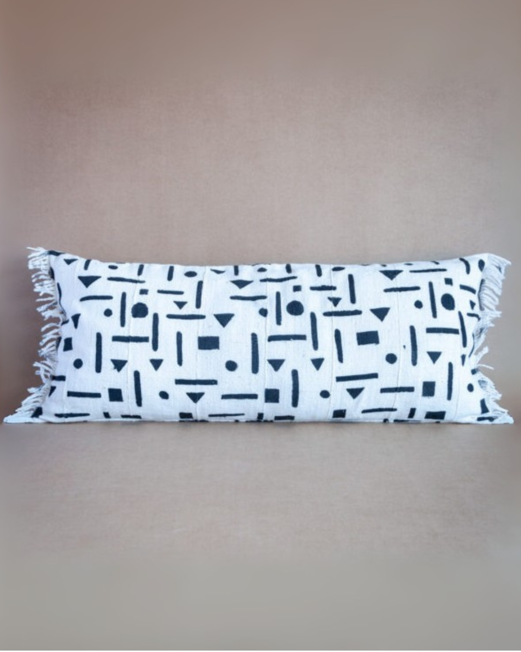 White Cotton Mud cloth  Lumbar Pillow Cover