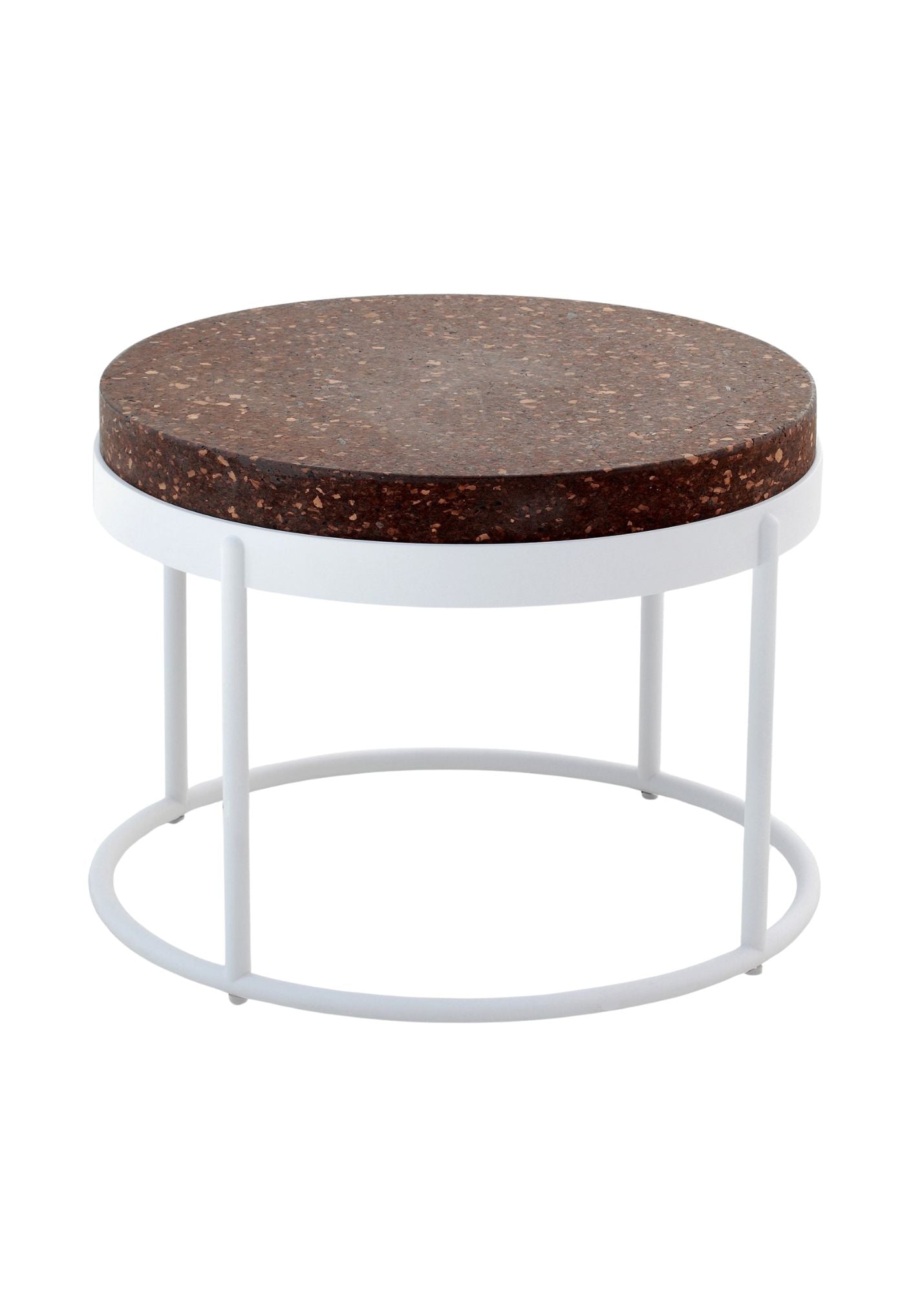 kanju interiors Wiid Design light or dark cork and white or black stainless steel end table or side table, a masterpiece in luxury home decor, featuring an expansive, sleek ceramic top with an elegant oval silhouette. Its design combines timeless elegance with contemporary flair, set on a minimalist base for a floating effect. Perfect for upscale dining rooms, this table embodies sophisticated style and the fine craftsmanship of African design, appealing to those who appreciate unique, artisanal furniture.