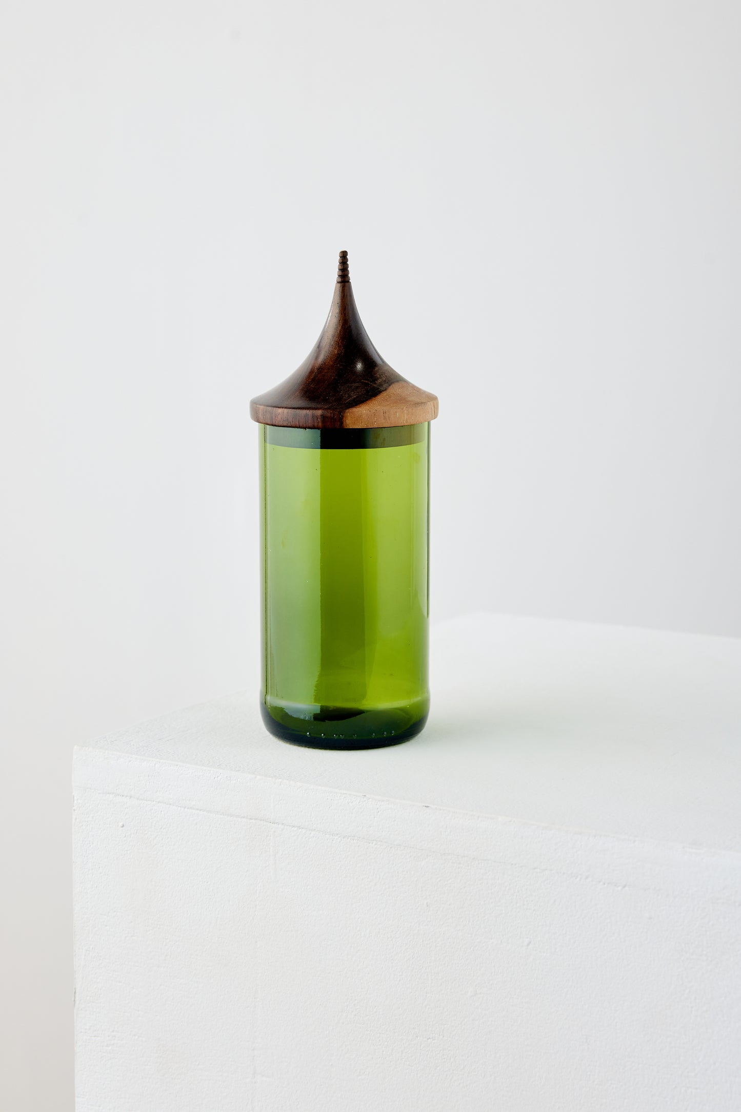 Wooden Topped Green Apothecary Jar