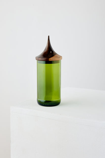Wooden Topped Green Apothecary Jar