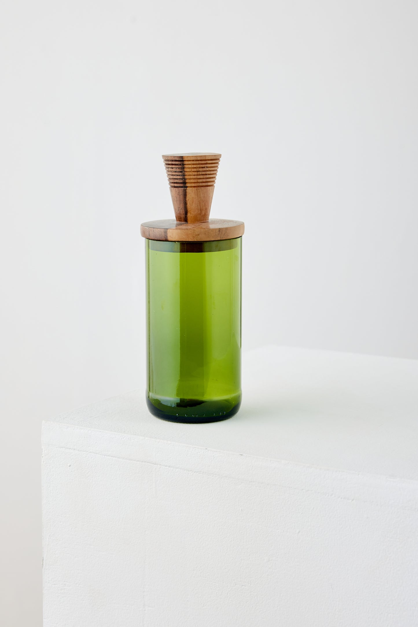 Wooden Topped Green Apothecary Jar