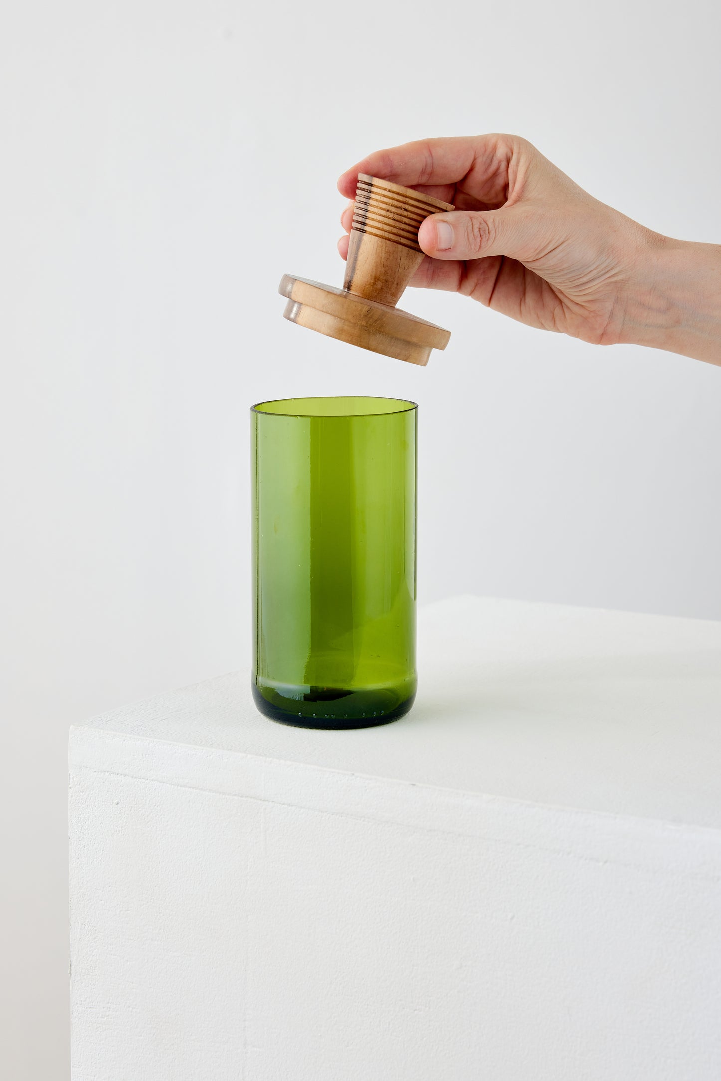 Wooden Topped Green Apothecary Jar