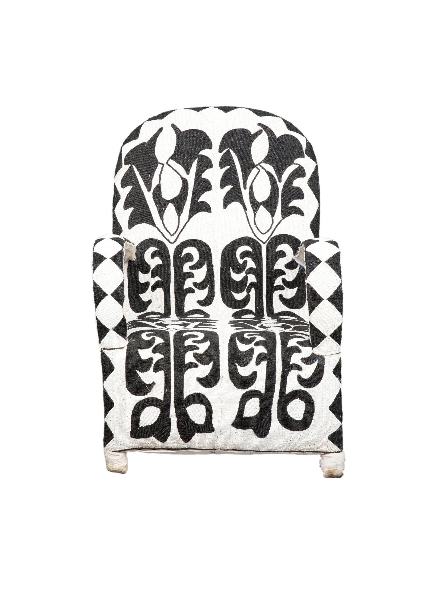 Schwarz-weißer Yoruba-Perlenstuhl