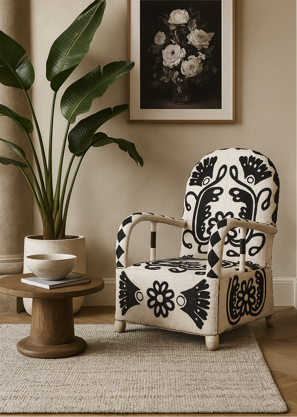 Schwarz-weißer Yoruba-Perlenstuhl