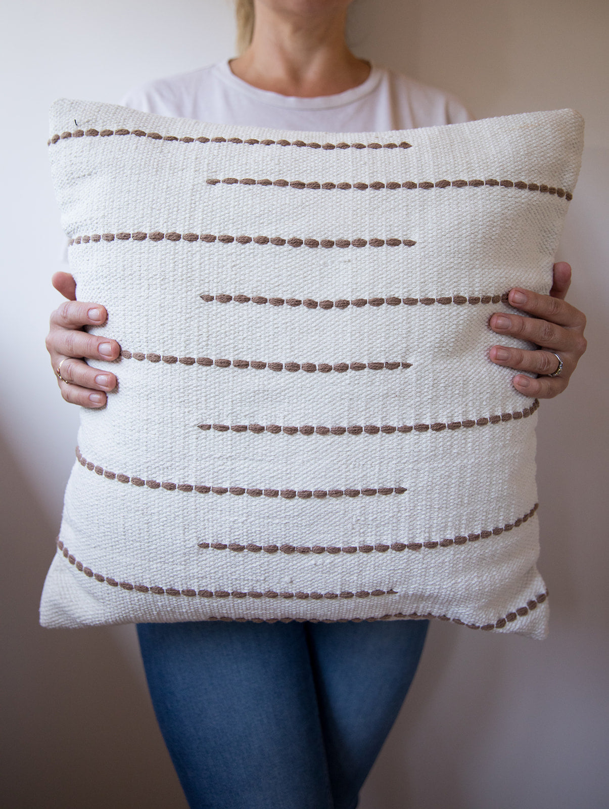 Handwoven White Zuri wool pillow