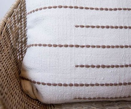 Handwoven white square zuri wool pillow