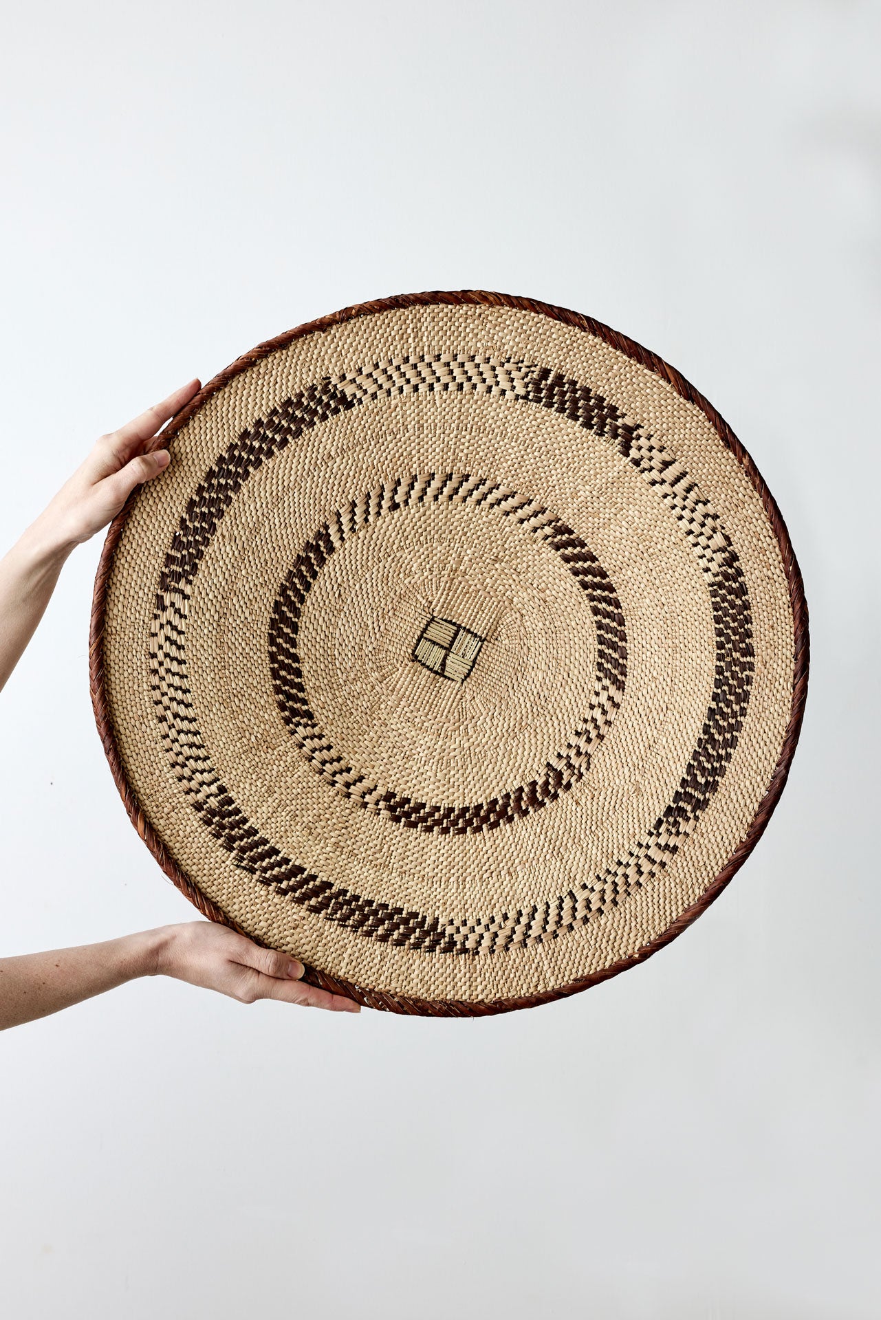 African Modern Boho Woven Wall Basket: Binga Patterned Wall Basket