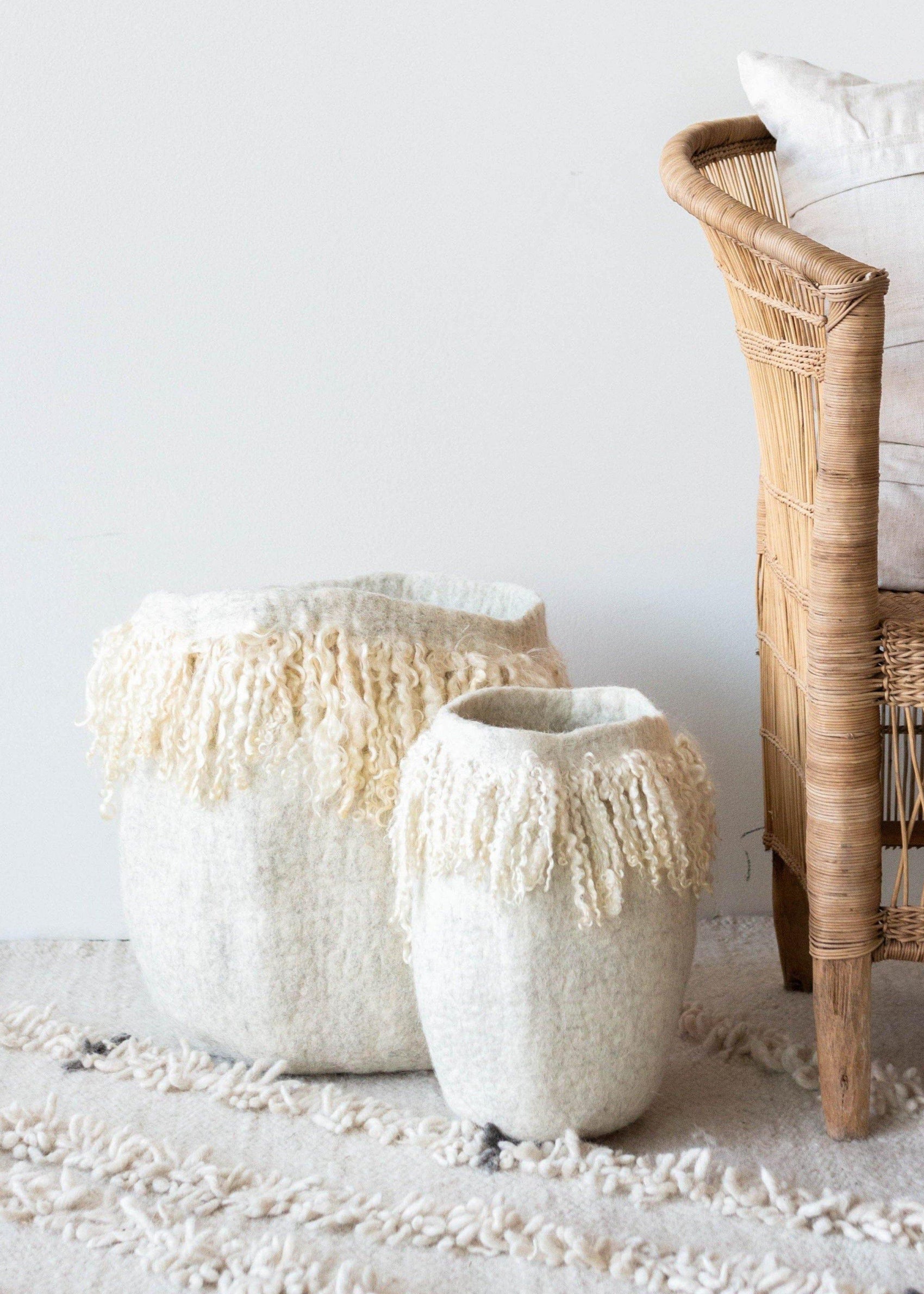 Fringed Skirt Mohair Decorative Wool Basket