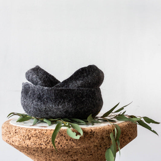 Charcoal Hand Felted Nesting Bowls