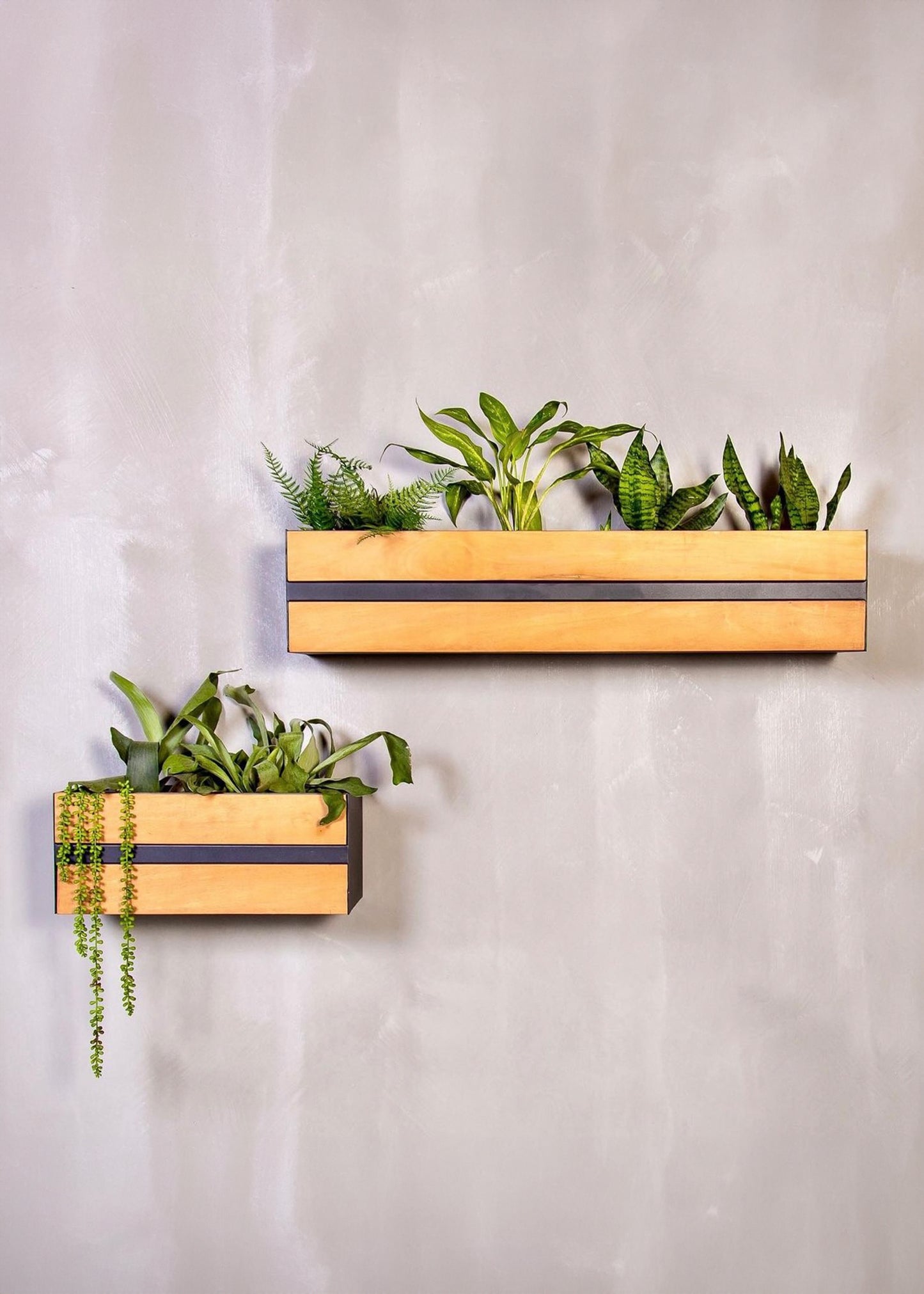 planter boxes indoor Groove Stainless Steel & Wood Indoor Wall Planter – Kanju Interiors