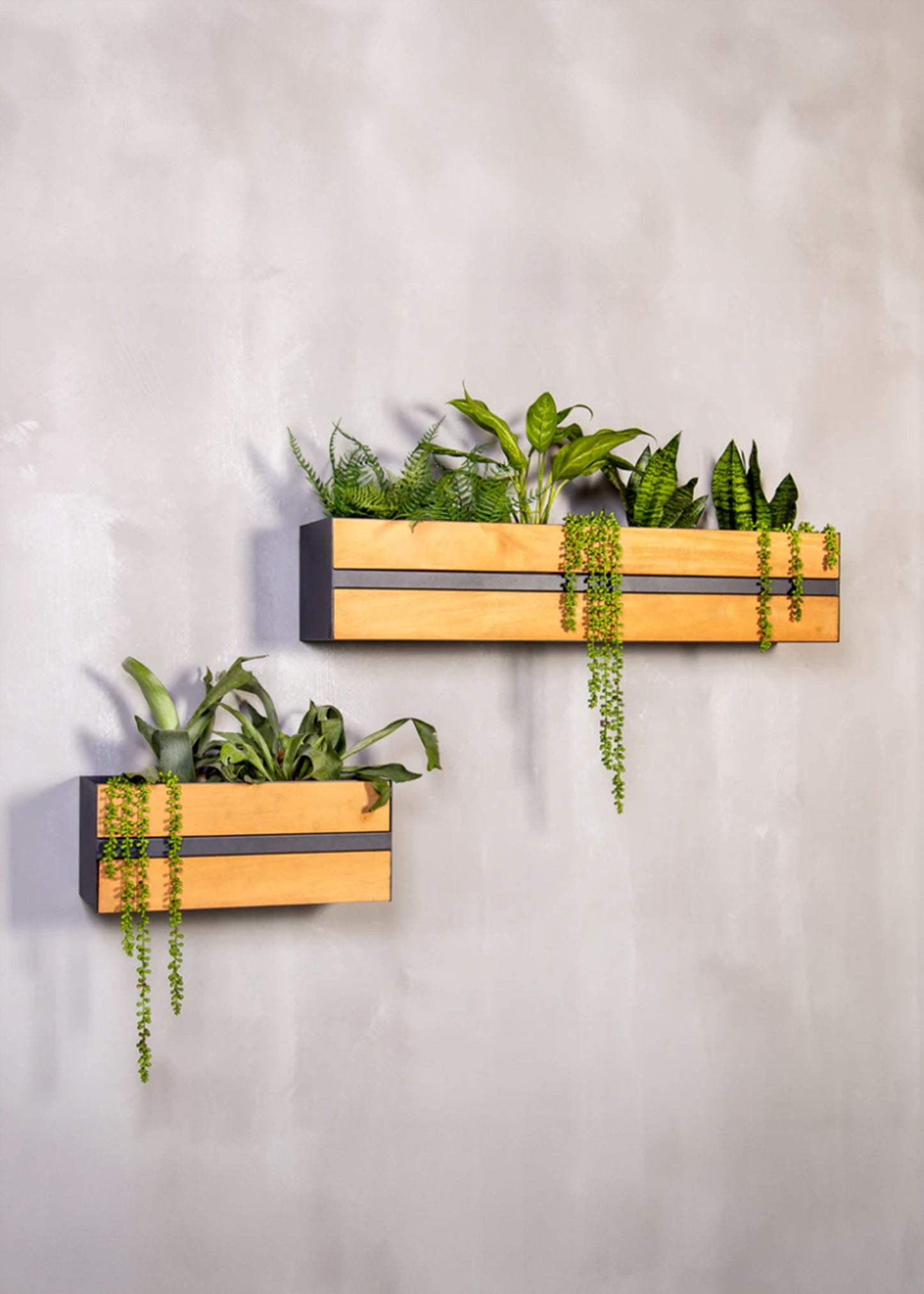 indoor wall plant stand Groove Stainless Steel & Wood Indoor Wall Planter – Kanju Interiors