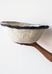 Orbit Hand-Felted Wool Natural White and Black Bowl