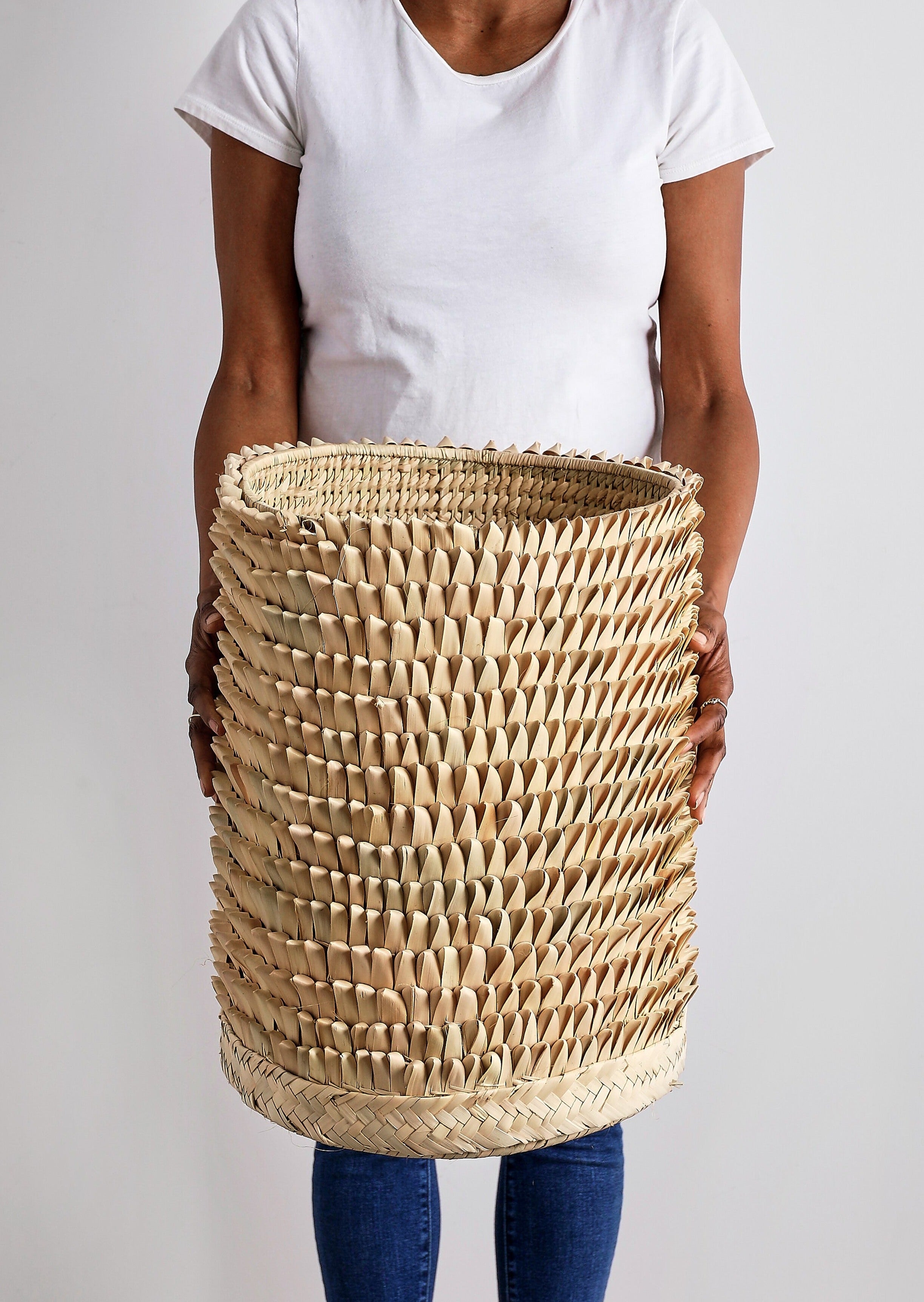 Porcupine Woven Palm Fronds Natural Ivory Storage Basket – Kanju