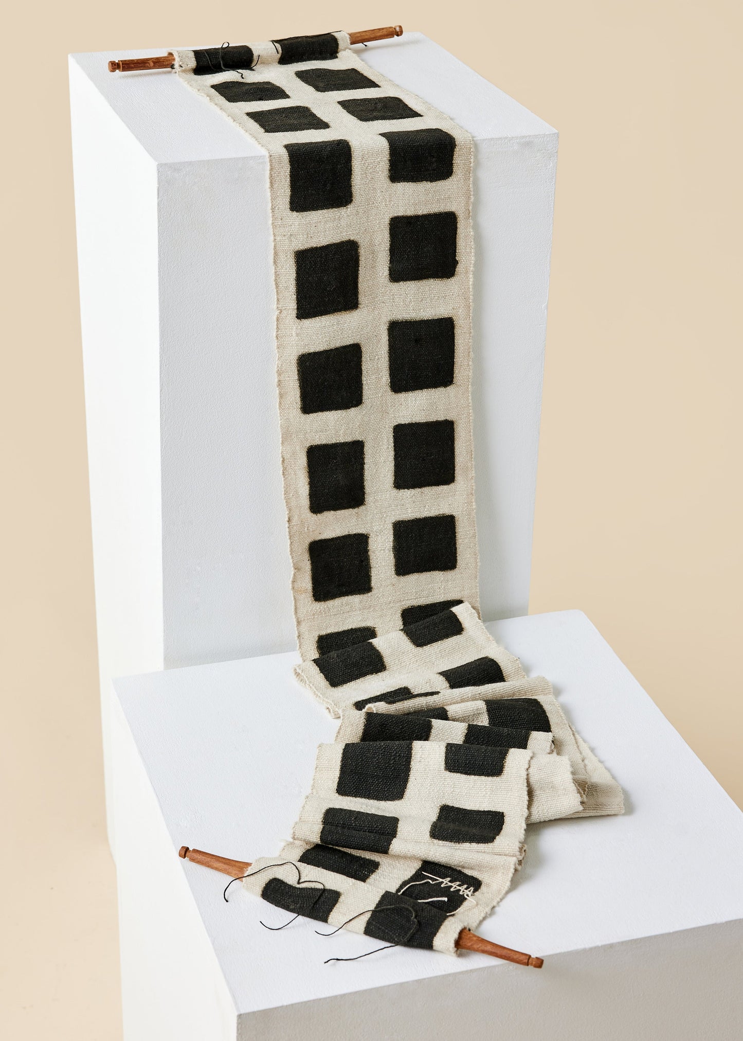 Process Bogolan Wall Totem in White with Black Squares
