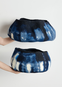 Adire Tie-Dye Blue & Black Ghana Wool Basket