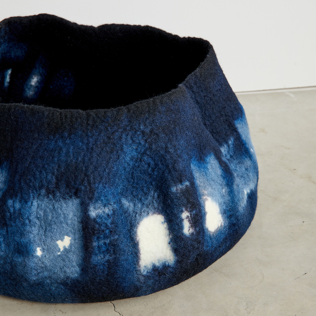 Modern Wool Vase: Blue & Black Ghana Adire Basket