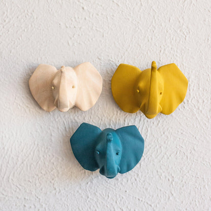 Hand-craved wooden Elephant Wall Hook set of 3
