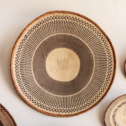 African Wall Basket Decor | Statement Binga Patterned Flat Basket