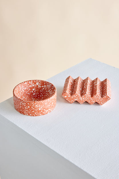 Terracotta Red Terrazzo Zig-Zag Soap Dish & Trinket Bowl Bundle