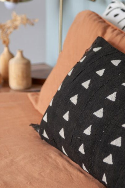 Black Cotton Mud cloth  Lumbar Pillow Cover