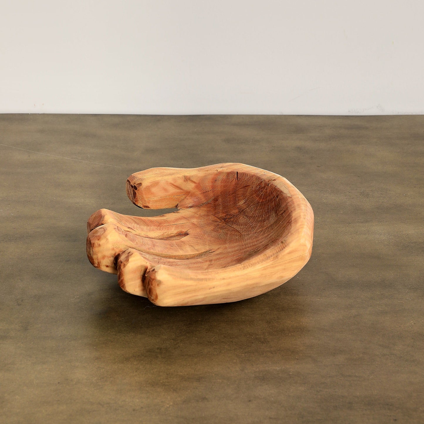 Wooden Hand Carved cupped hand bowl 