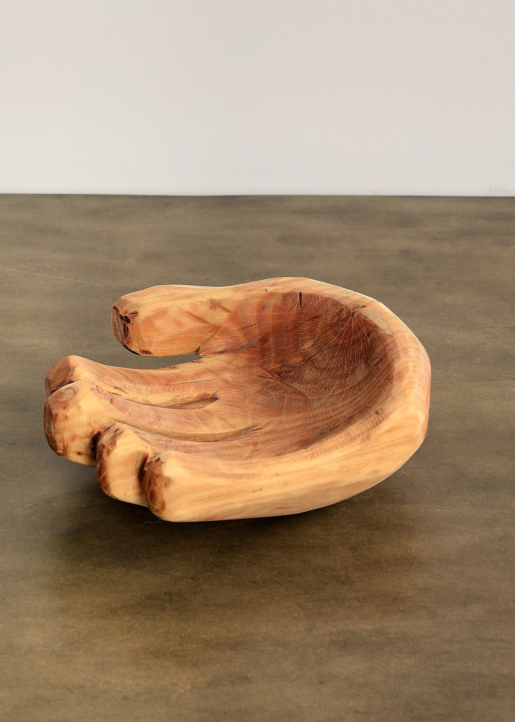 Wooden Hand Carved cupped hand bowl 