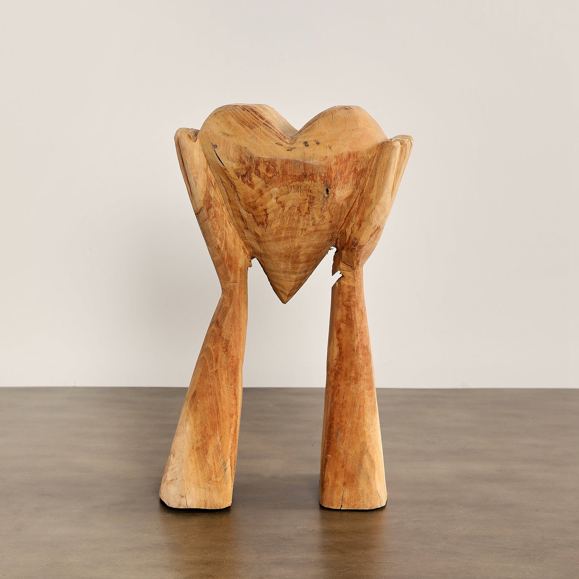 Wooden Heart Holding Hands Sculpture 
