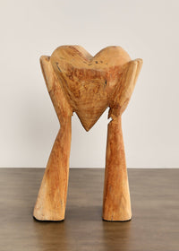 Wooden Heart Holding Hands Sculpture 