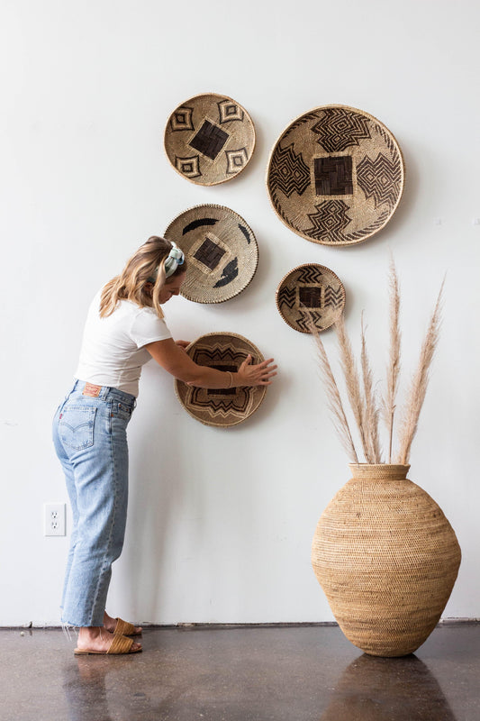 Handwoven African Modern Boho Wall Art Basket :Zambian Plateau Wall Baskets
