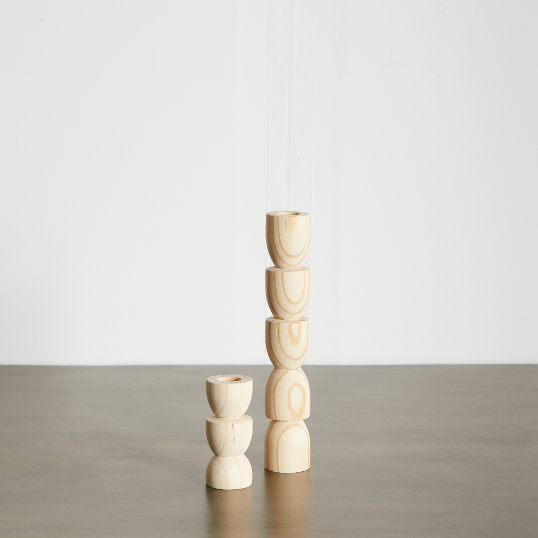 Modern Wood Candle Holder: Totem Pine Candlestick Holder