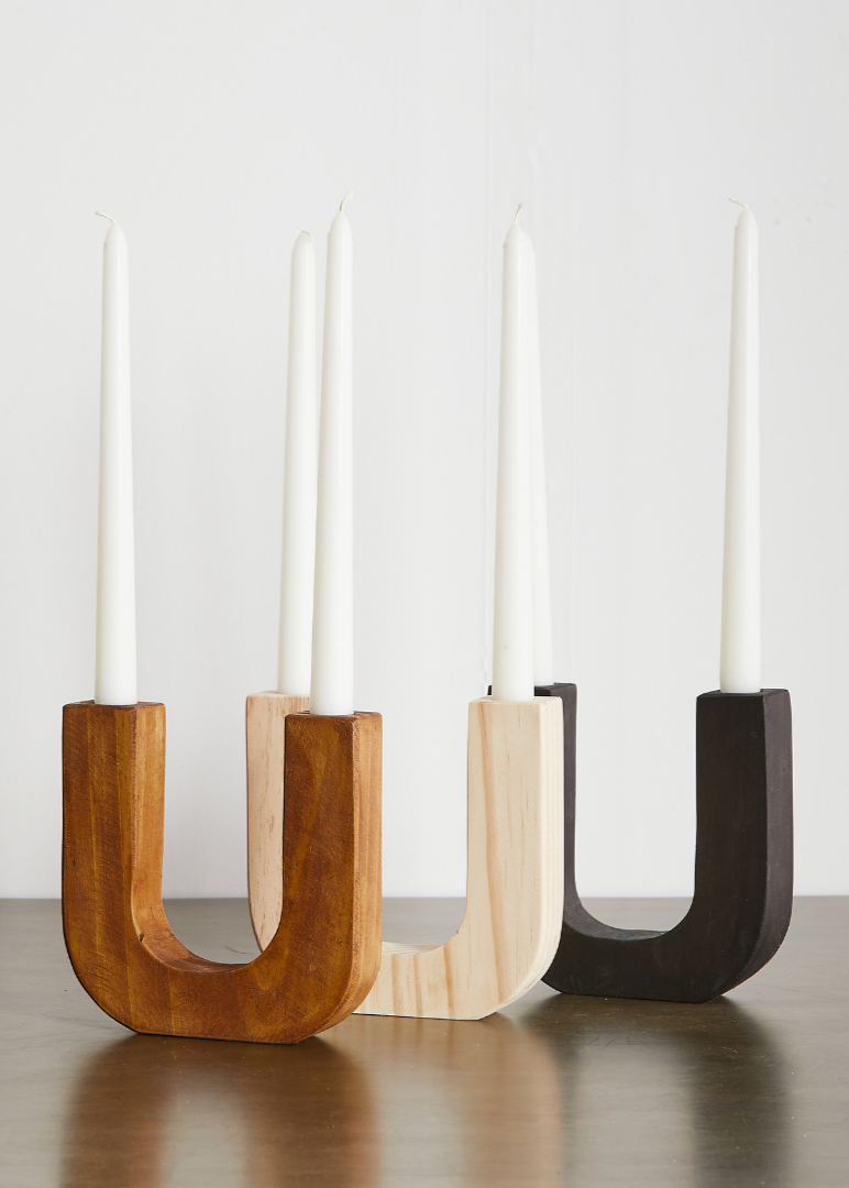 Handmade U-Shaped Wood Candle Holder set of 3