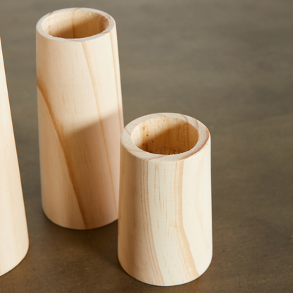 Modern Boho Wood Tea Light Candle Holder: Cylinder Pine Tea Candle Holder