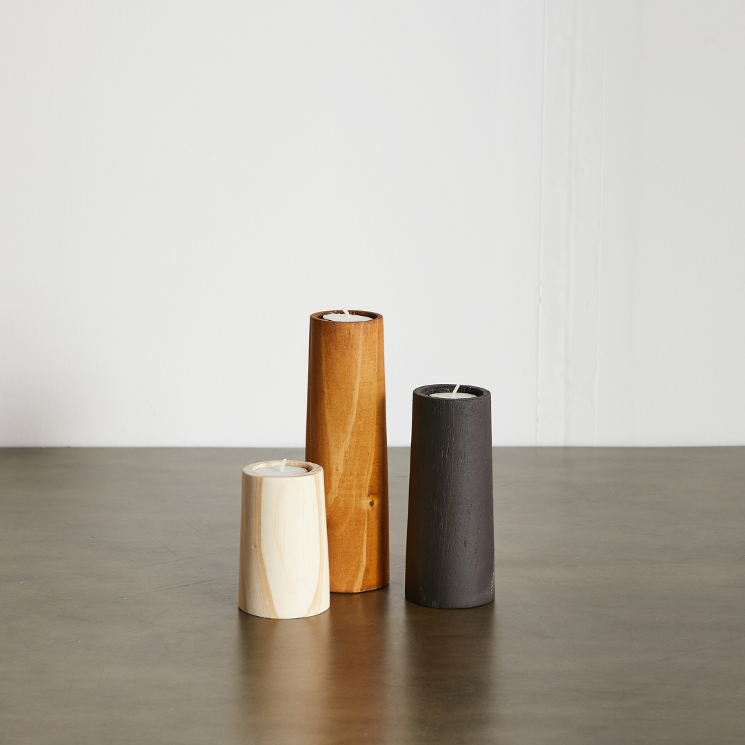 Modern Boho Wood Tea Light Candle Holder: Cylinder Pine Tea Candle Holder